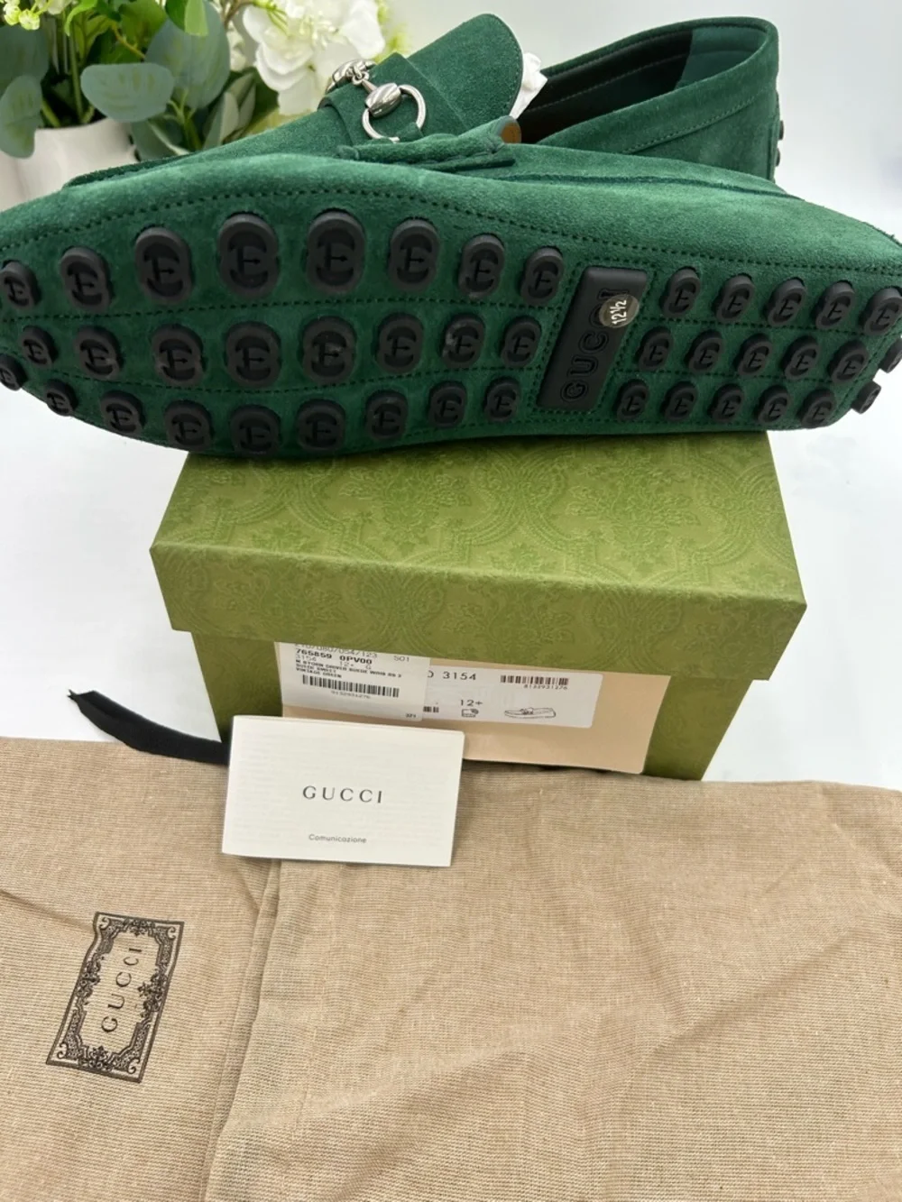 Men's Gucci emerald green horse bit driver loafers size 12.5 fits 13 US